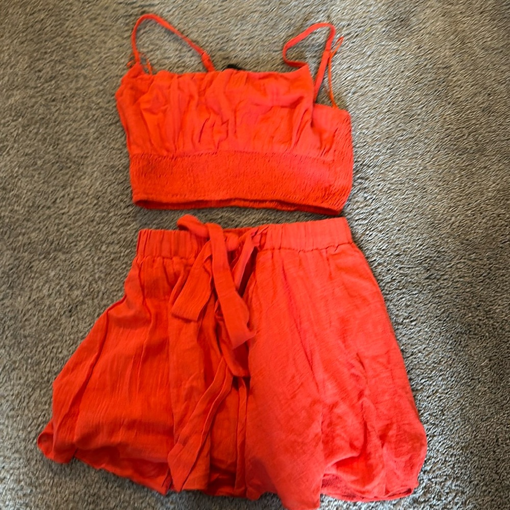 Orange Fashion Nova matching 2 piece short set size M NWT